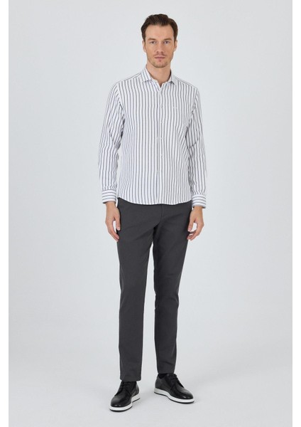 Siyah Yarım Italyan Yaka Çizgili Desen Casual Slim Fit Gömlek 1004250216 fiyatları