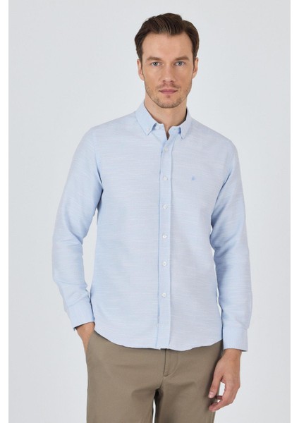 Uzun Kol Desenli Armürlü Düğmeli Yaka Cepsiz Pamuklu Classic Slim Fit Gömlek 1004250205