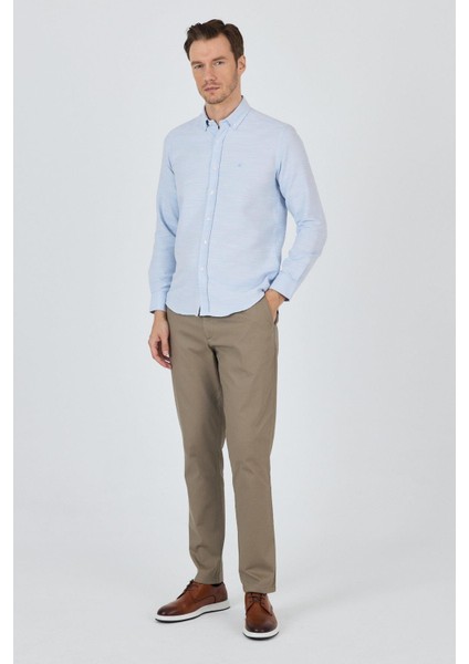 Uzun Kol Desenli Armürlü Düğmeli Yaka Cepsiz Pamuklu Classic Slim Fit Gömlek 1004250205