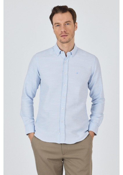 Uzun Kol Desenli Armürlü Düğmeli Yaka Cepsiz Pamuklu Classic Slim Fit Gömlek 1004250205