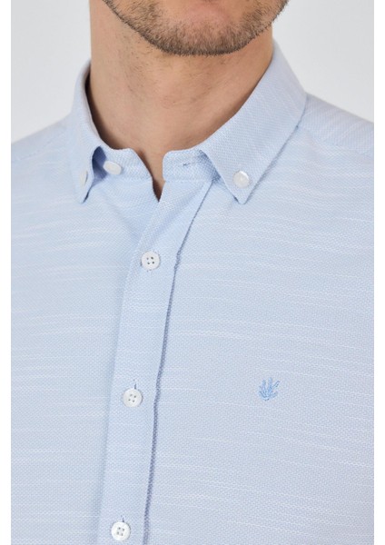 Uzun Kol Desenli Armürlü Düğmeli Yaka Cepsiz Pamuklu Classic Slim Fit Gömlek 1004250205