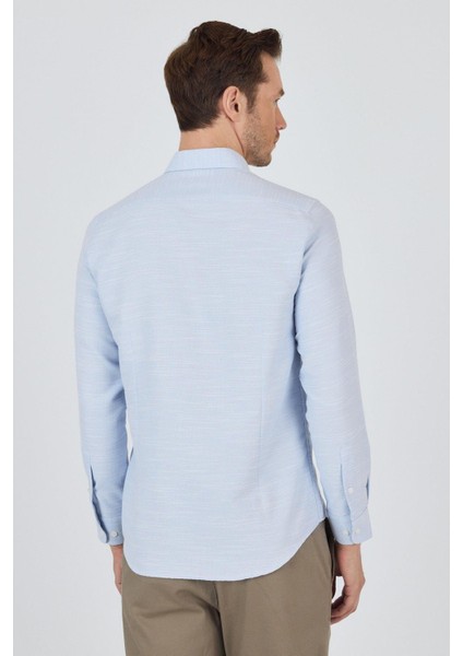 Uzun Kol Desenli Armürlü Düğmeli Yaka Cepsiz Pamuklu Classic Slim Fit Gömlek 1004250205