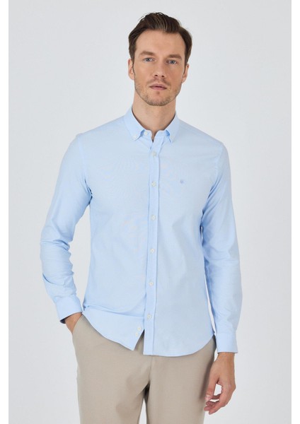 Uzun Kol Düz Bez Ayağı Düğmeli Yaka Cepsiz Pamuklu Casual Slim Fit Gömlek 1004250212