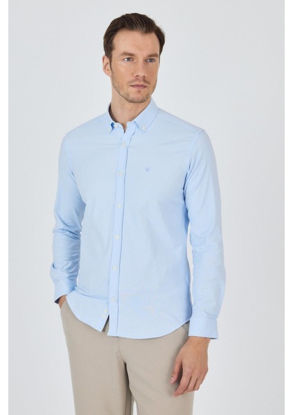 Uzun Kol Düz Bez Ayağı Düğmeli Yaka Cepsiz Pamuklu Casual Slim Fit Gömlek 1004250212