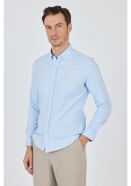 Uzun Kol Düz Bez Ayağı Düğmeli Yaka Cepsiz Pamuklu Casual Slim Fit Gömlek 1004250212
