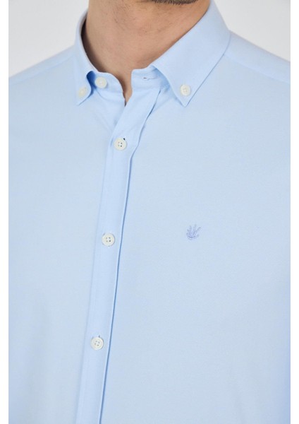 Uzun Kol Düz Bez Ayağı Düğmeli Yaka Cepsiz Pamuklu Casual Slim Fit Gömlek 1004250212