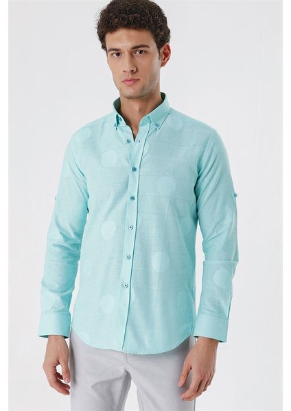 Kısalabilir Kollu Desenli Jakarlıcepsiz %100 Pamuk Casual Slim Fit Gömlek 1004230183