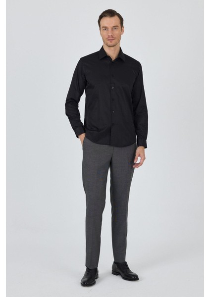 Siyah Sert Yaka Düz Classic Pamuklu Slim Fit Gömlek 1004250900 fiyatları