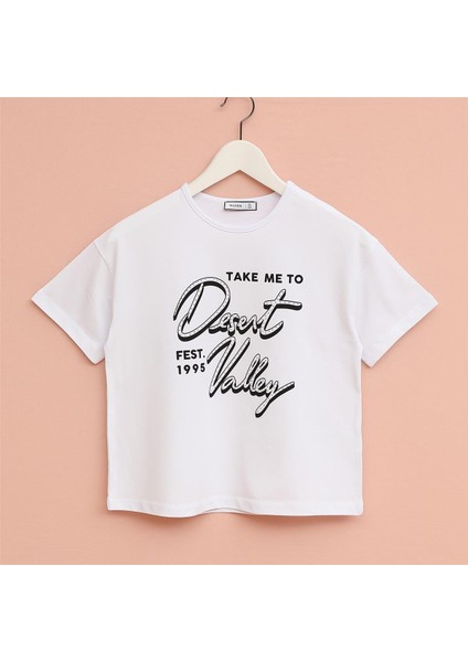 Kız Çocuk Kısa Kol Yazlık Tişört - (7 Yaş-12 Yaş) - 32458 - Beyaz