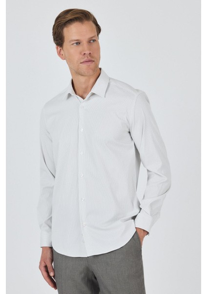 Beyaz Sert Yaka Cepsiz Gabardin Uzun Kol Slim Fit Esnek Gömlek 1004250231