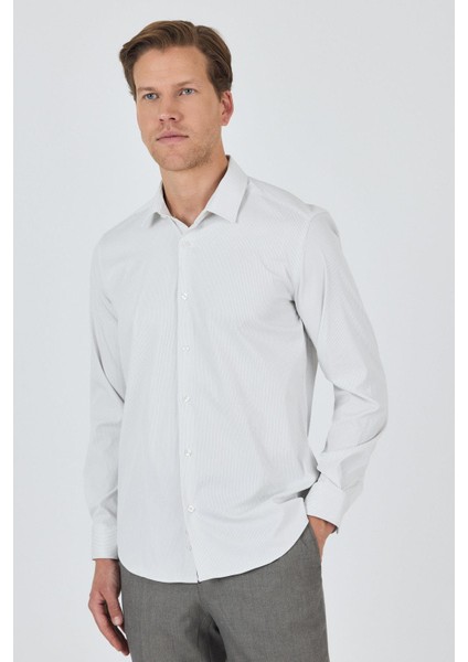 Beyaz Sert Yaka Cepsiz Gabardin Uzun Kol Slim Fit Esnek Gömlek 1004250231 modelleri