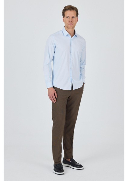 Koyu Mavi Sert Yaka Cepsiz Gabardin Uzun Kol Slim Fit Esnek Gömlek 1004250234 fiyatları