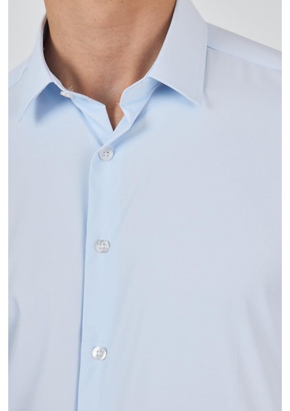 Koyu Mavi Sert Yaka Cepsiz Gabardin Uzun Kol Slim Fit Esnek Gömlek 1004250234 fırsatları