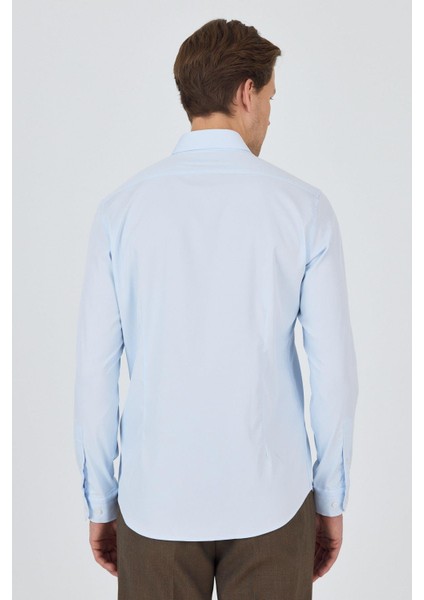 Koyu Mavi Sert Yaka Cepsiz Gabardin Uzun Kol Slim Fit Esnek Gömlek 1004250234 indirimleri