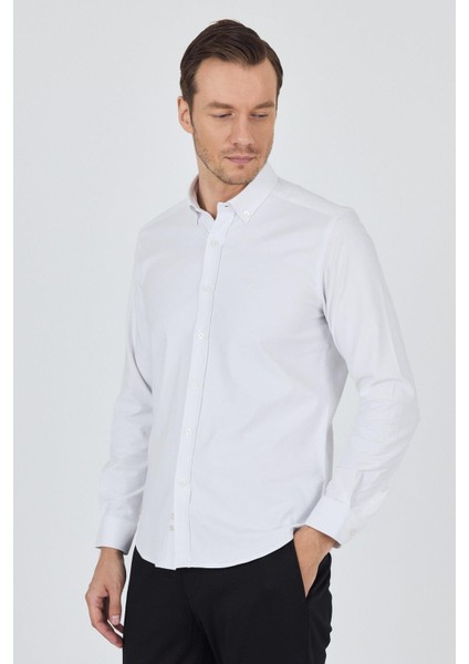 Uzun Kol Düz Bez Ayağı Düğmeli Yaka Cepsiz Pamuklu Casual Slim Fit Gömlek 1004250212