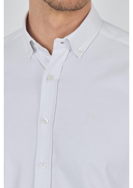 Uzun Kol Düz Bez Ayağı Düğmeli Yaka Cepsiz Pamuklu Casual Slim Fit Gömlek 1004250212