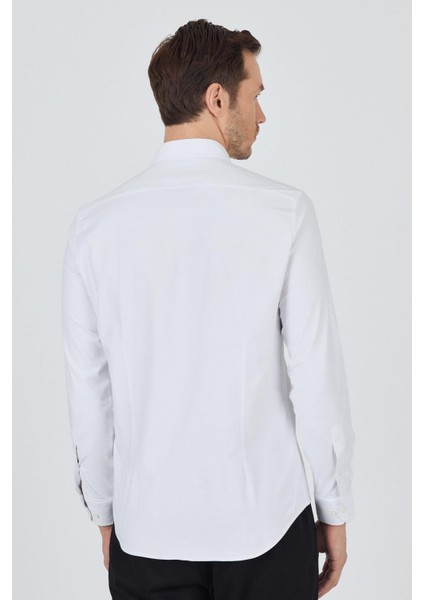 Uzun Kol Düz Bez Ayağı Düğmeli Yaka Cepsiz Pamuklu Casual Slim Fit Gömlek 1004250212