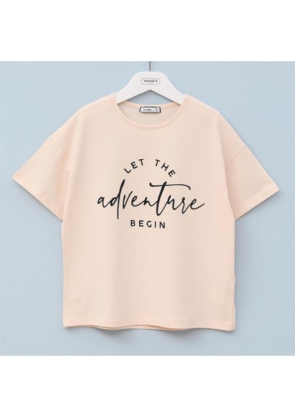 Kız Çocuk Kısa Kol Yazlık Tişört - (7 Yaş-12 Yaş) - 32034 - Pudra