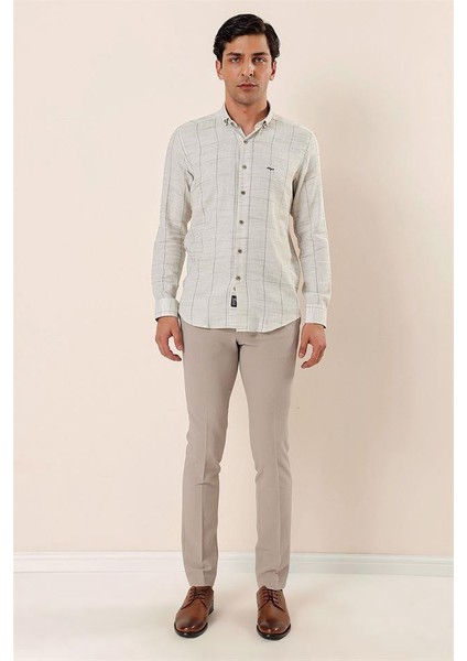 Koyu Haki Uzun Kollu Kareli Cepsiz Klasik Slim Fit Dar Kesim Gömlek 1004230175 fiyatları