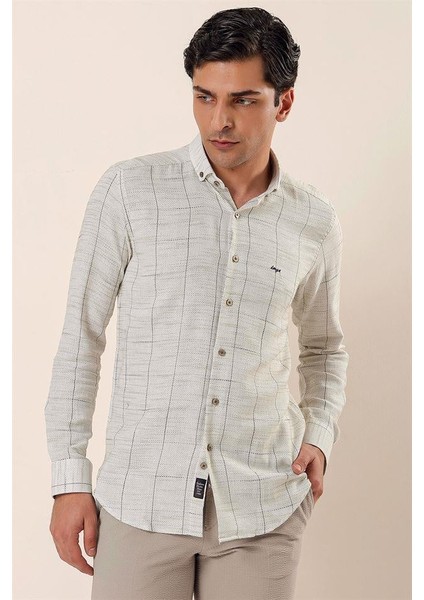 Koyu Haki Uzun Kollu Kareli Cepsiz Klasik Slim Fit Dar Kesim Gömlek 1004230175 modelleri