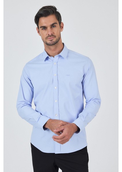 Uzun Kol Düz Bez Ayağı Sert Yaka Cepsiz Pamuklu Classic Slim Fit Gömlek 1004250195