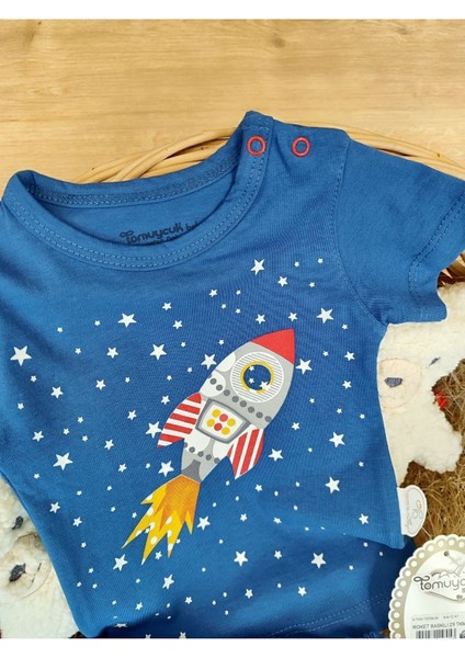 2'li Erkek Bebek Takım Indigo Roketli Şortlu 3-6-9-12 Ay Bebek Takımları Kıyafetleri Bebek Giyim modelleri