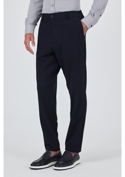 Koyu Lacivert Esnek Yandan Cepli Casual Standart Fit Jogger Pantolon 1003250119