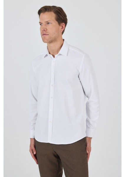 Uzun Kol Desenli Armürlü Sert Yaka Cepsiz Pamuklu Classic Slim Fit Gömlek 1004250194 modelleri
