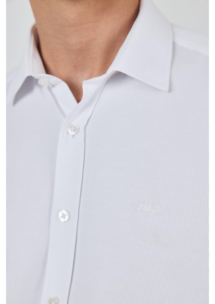 Uzun Kol Desenli Armürlü Sert Yaka Cepsiz Pamuklu Classic Slim Fit Gömlek 1004250194 fırsatları