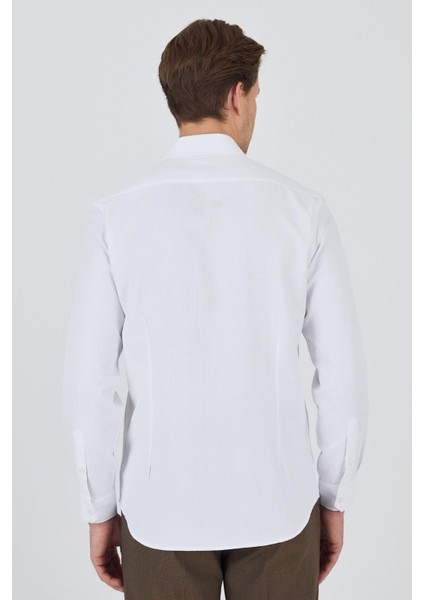 Uzun Kol Desenli Armürlü Sert Yaka Cepsiz Pamuklu Classic Slim Fit Gömlek 1004250194 indirimleri