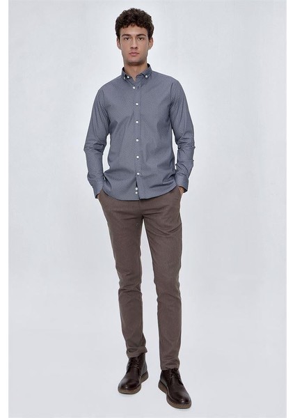 İndigo Mavi Uzun Kol Gömlek Yaka Klasik Slim Fit Pamuklu Likralı Gömlek 1004225207 fiyatları