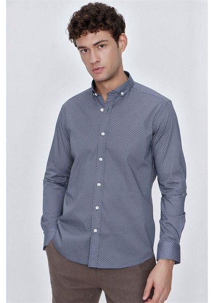 İndigo Mavi Uzun Kol Gömlek Yaka Klasik Slim Fit Pamuklu Likralı Gömlek 1004225207 modelleri
