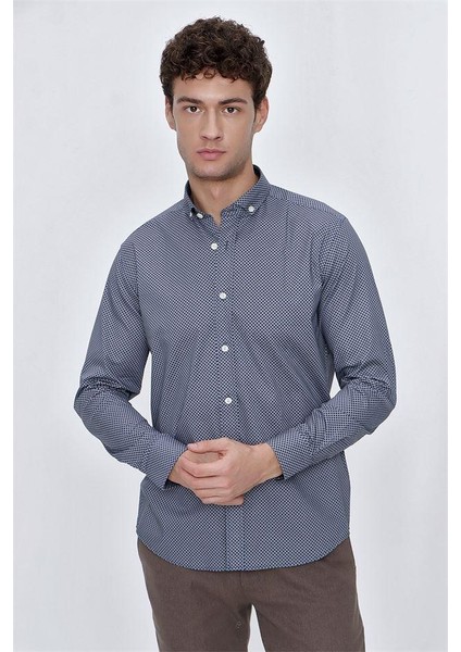 İndigo Mavi Uzun Kol Gömlek Yaka Klasik Slim Fit Pamuklu Likralı Gömlek 1004225207 fırsatları