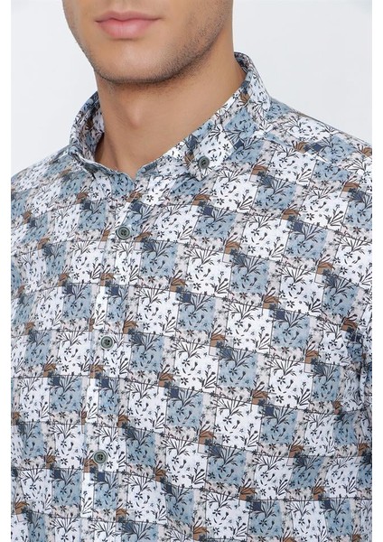 Bej Uzun Kol Baskılı Pamuklu Likralı Slim Fit Dar Kesim Klasik Gömlek 1004225157 indirimleri
