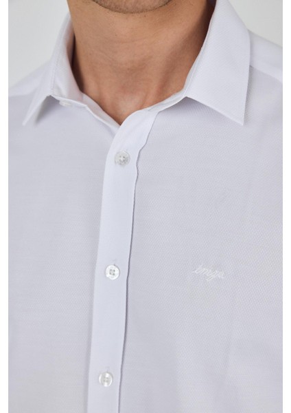 Uzun Kol Desenli Armürlü Sert Yaka Cepsiz Pamuklu Classic Slim Fit Gömlek 1004250208 fırsatları