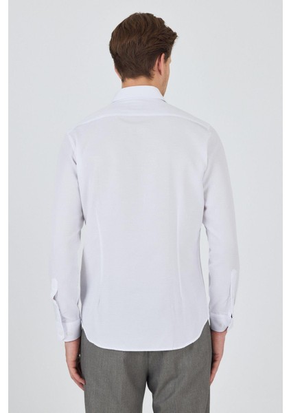 Uzun Kol Desenli Armürlü Sert Yaka Cepsiz Pamuklu Classic Slim Fit Gömlek 1004250208 indirimleri