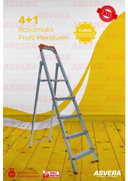 Elmas Serisi – 4+1 Basamaklı Galvanizli Profil Merdiven | Katlanabilir Ev ve Bahçe Merdiveni