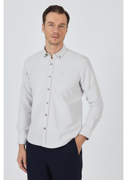 Uzun Kol Desenli Armürlü Düğmeli Yaka Cepsiz Pamuklu Classic Slim Fit Gömlek 1004250205 fiyatları
