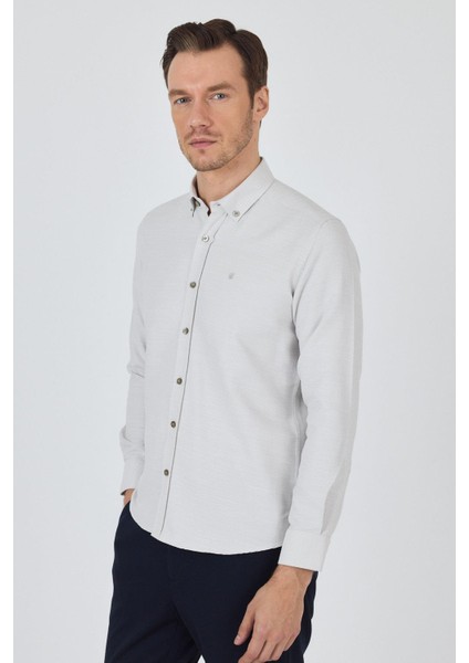 Uzun Kol Desenli Armürlü Düğmeli Yaka Cepsiz Pamuklu Classic Slim Fit Gömlek 1004250205 modelleri