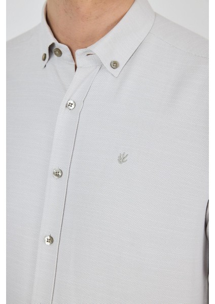 Uzun Kol Desenli Armürlü Düğmeli Yaka Cepsiz Pamuklu Classic Slim Fit Gömlek 1004250205 fırsatları