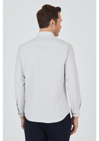 Uzun Kol Desenli Armürlü Düğmeli Yaka Cepsiz Pamuklu Classic Slim Fit Gömlek 1004250205 indirimleri