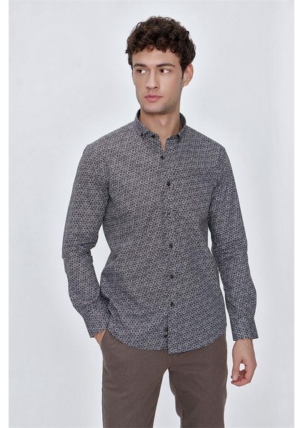 Koyu Kahverengi Uzun Kol Gömlek Yaka Klasik Slim Fit Pamuklu Gömlek 1004225223 modelleri