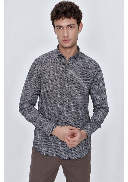 Koyu Kahverengi Uzun Kol Gömlek Yaka Klasik Slim Fit Pamuklu Gömlek 1004225223 indirimleri