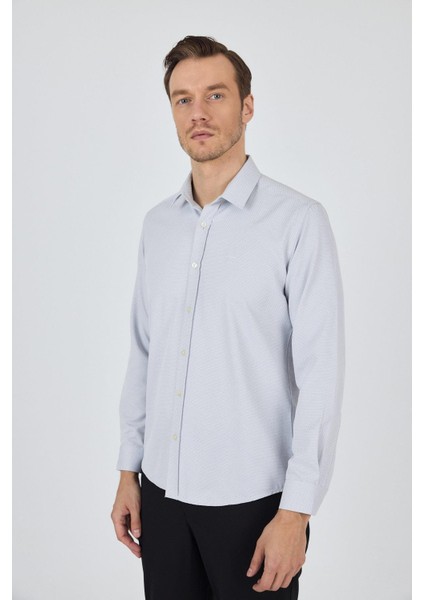 Uzun Kol Desenli Armürlü Sert Yaka Cepsiz Pamuklu Classic Slim Fit Gömlek 1004250184 fiyatları