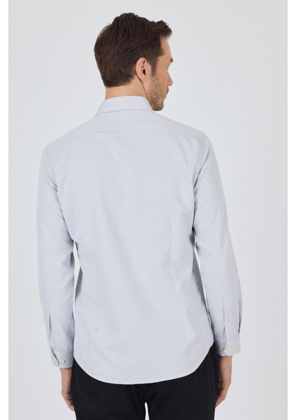Uzun Kol Desenli Armürlü Sert Yaka Cepsiz Pamuklu Classic Slim Fit Gömlek 1004250184 indirimleri