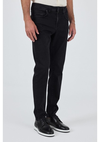 Siyah Gabardin 5 Cep Düz Paça Casual Slim Fit Pamuklu Denim Pantolon 1023250151 modelleri