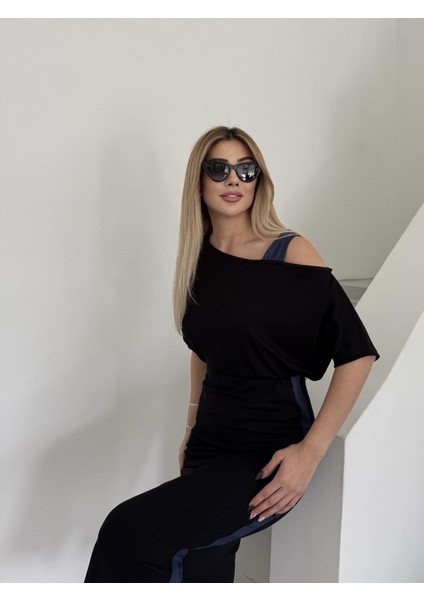 Buketli Kadın Şerit Detaylı Tek Omzu Açık Bluz ve Beli Lastikli Etekli Ikili Takım fiyatları
