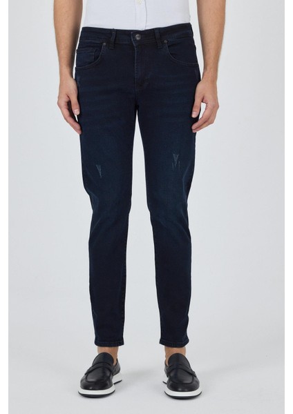 Koyu Lacivert Gabardin 5 Cep Düz Paça Casual Slim Fit Pamuklu Denim Pantolon 1023250150