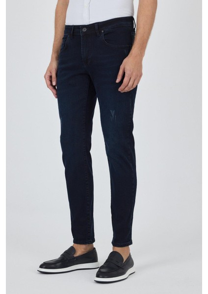 Koyu Lacivert Gabardin 5 Cep Düz Paça Casual Slim Fit Pamuklu Denim Pantolon 1023250150