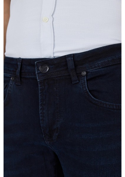 Koyu Lacivert Gabardin 5 Cep Düz Paça Casual Slim Fit Pamuklu Denim Pantolon 1023250150